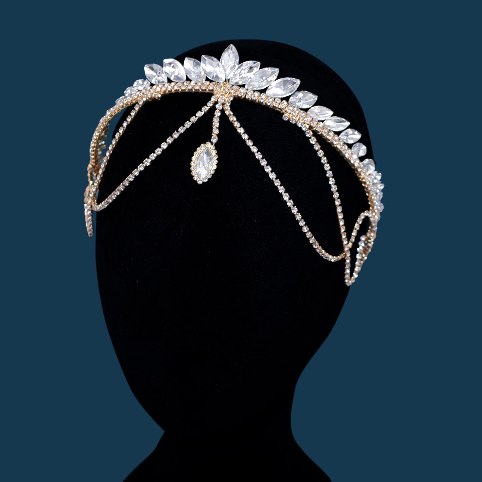 

Ручная работа Тиара с кристаллами и кисточкой для свадебных причесок (DZ051) золотой