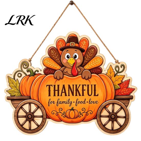 Autumn Front Door Decor Thanksgiving Hanging Sign, Pumpkin Turkey Pattern Hanger, Party Supplies Harvest Wall Ornament for Farmhouse Porch Home Indoor