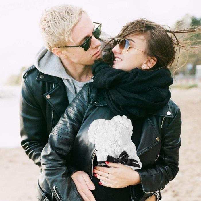 Décoration Artificielle - Rose Ourson - 25cm - Blanc - PE - Cadeau Anniversaire Saint Valentin