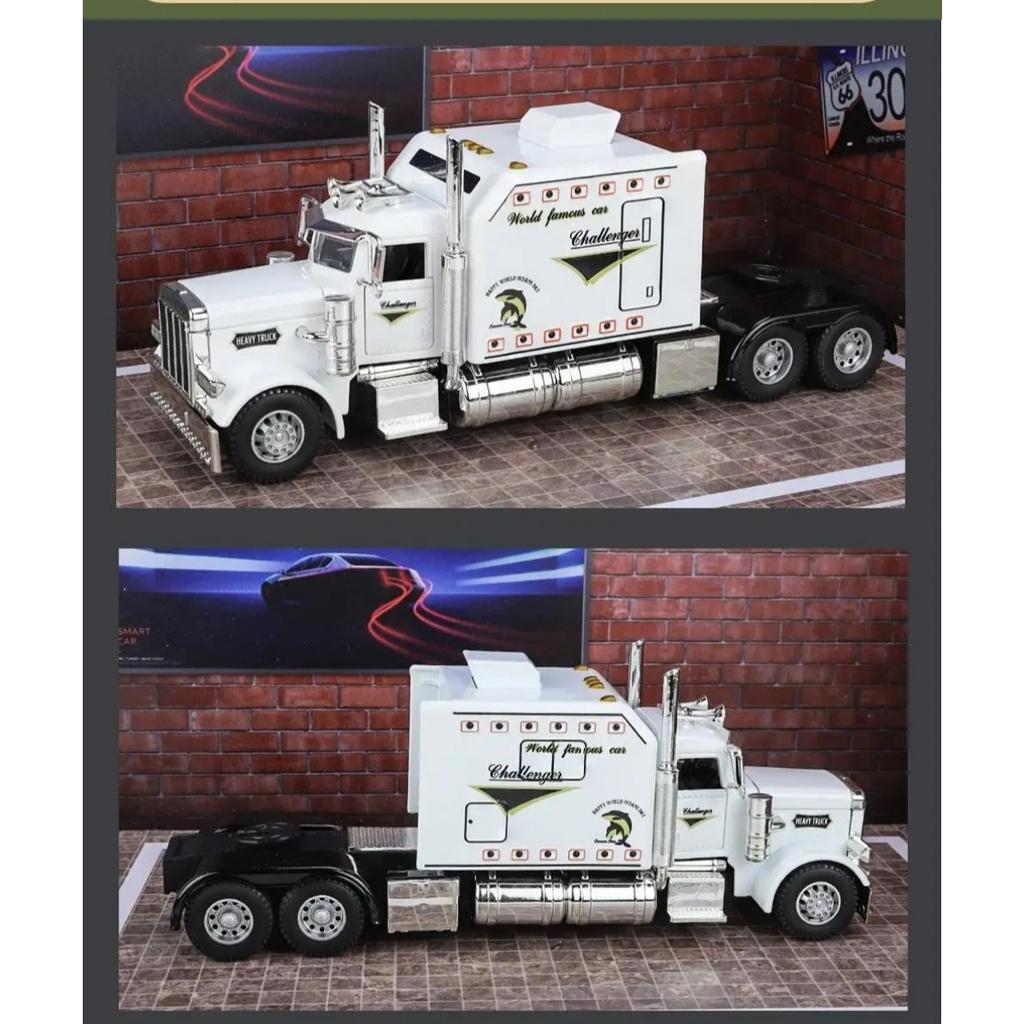 1/24 Trailer American Tow Truck Head Tractor Diecast Alloy Miniature Toy Car Model Pull Back Sound Light Collection Gift for Boy