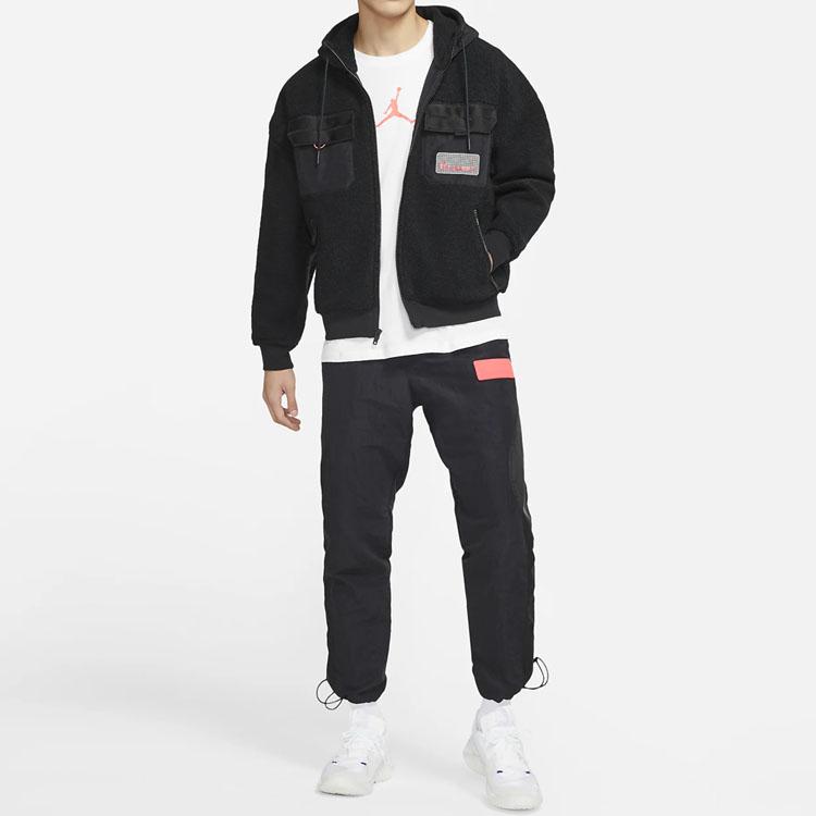 Jordan Full Zip Fleece Windproof Warm Hooded Jacket Men Outerwear Black CT3555-010