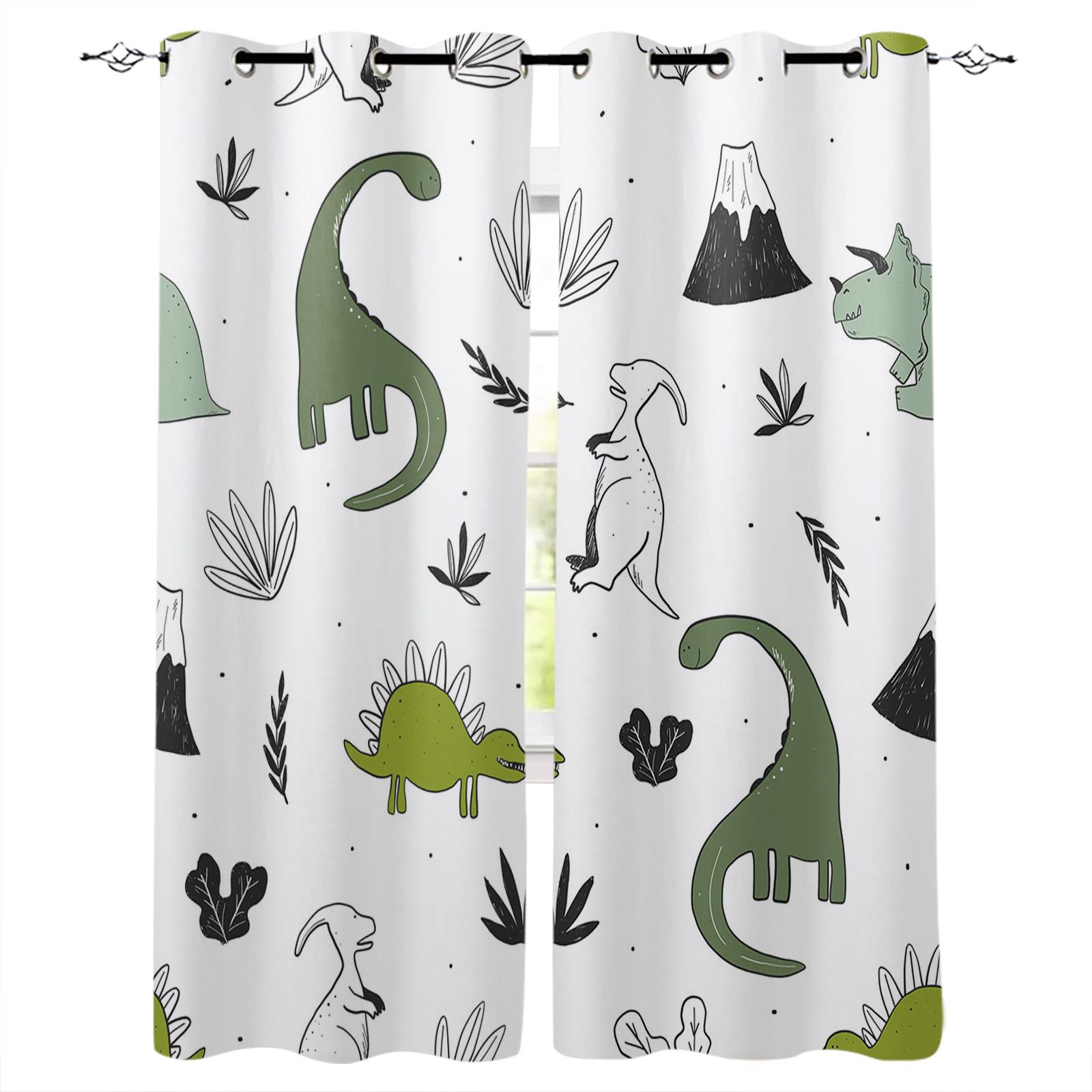 

Adorable Fun Cartoon Dinosaur Window Coverings Window Treatment Drapes Window Curtains Perfect Living Living Space Bedroom Blinds Little Ones Int W60H60(CM)x2PCS&Grommet Top