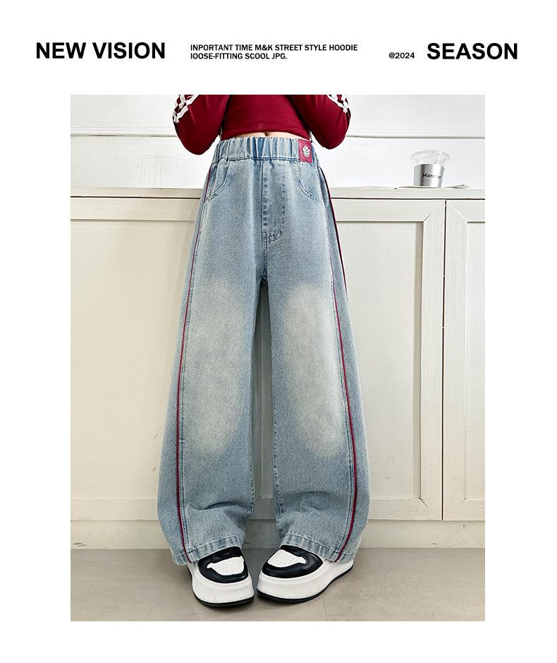 Girls' Fleece-Lined Wide-Leg Jeans for Autumn & Winter