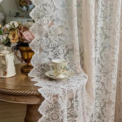 1 pezzo Tenda in Pizzo e Tulle Elegante Vintage Francese Che Si Installa Senza Forare, Semitrasparente per Finestre della Camera da Letto o Divisori del Soggiorno
