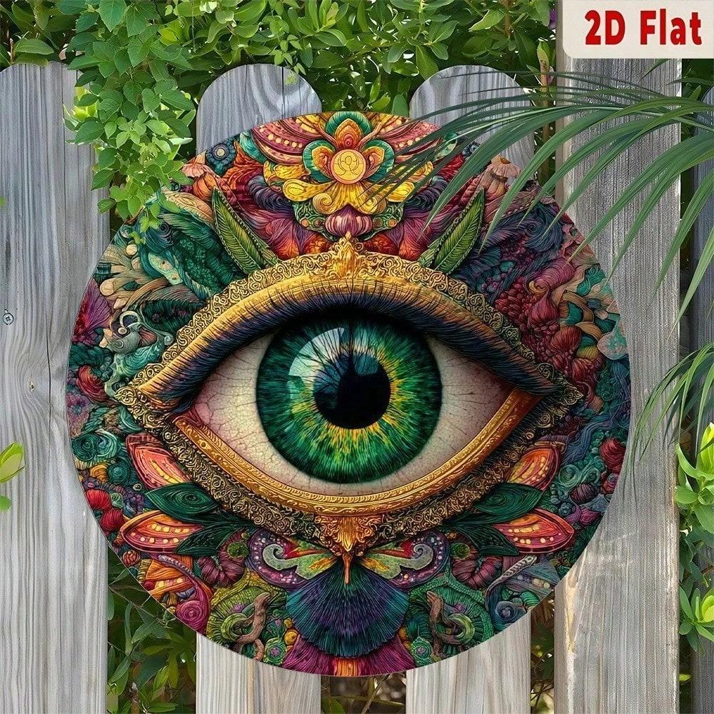 Colorful 2D Metal Eye Wall Art Sign, Ornate Round Hanging Plaque, Intricate Pattern Home Decor Gift