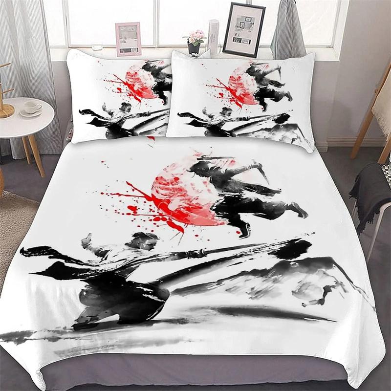 Samurai Bedding Sunset Povlak na přikrývku Japonská samurajská krajina Silueta Ložní prádlo Dekorace ložnice v japonském stylu pro muže Dárky