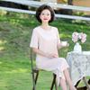 Mom's Stylish Chiffon Two-Piece Set - Short-Sleeved Summer Suit for Middle-Aged Women