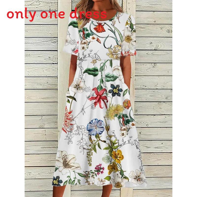 Summer Casual Women Dress With Floral Print And Large Skirt For Daily Wear