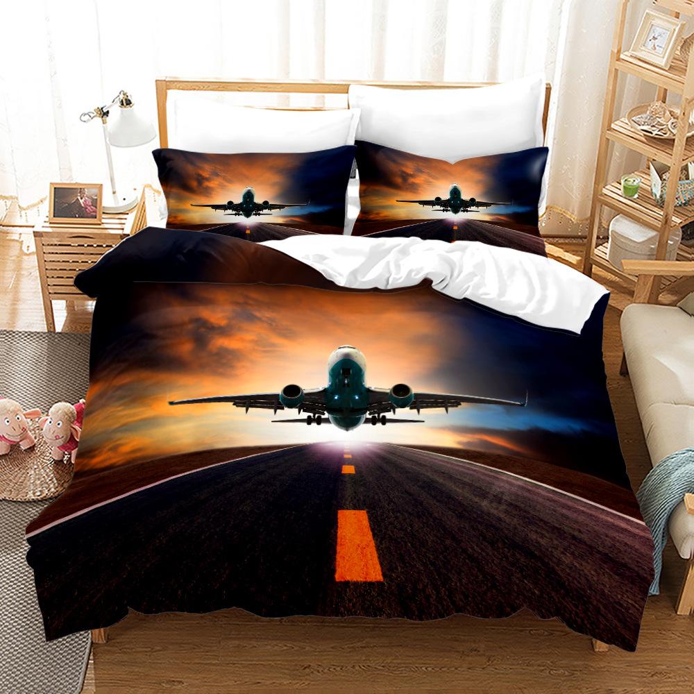 3D-Flugzeug-Bettwäsche-Set, Transport-Steppdecke und Kissenbezug, 2/3 Stück, AU180 x 210, Einzel-/Doppelbett, Weihnachtsgeschenk, Jungenzimmer, weiche Heimtextilien