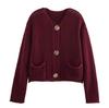 Women's 2024 European & American Knitted Sweater Jacket: 15 Colors, Autumn/Winter, Short Style with Large Pocket & Three Buttons