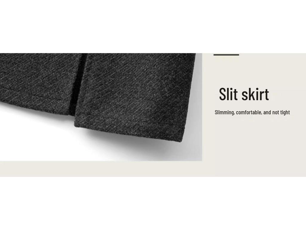 Gray Woolen A-Line Midi Skirt for Women - Autumn/Winter 2024 Stylish Hip Wrap Skirt