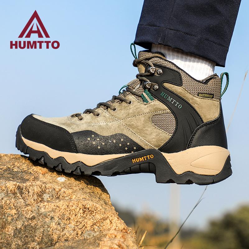 

HUMTTO Зимние ботинки Мужские резиновые ботильоны на платформе Кожаные кроссовки Дышащая теплая походная обувь для мужчин Нескользящая мужская спортивная обувь