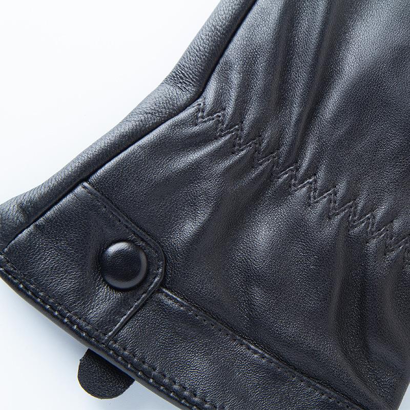 Herbst- und Wintermode Echte Lederhandschuhe aus Schafsleder für Damen mit Samt warm Nagelschnalle Korallensamt Touchscreen Outdoor Reiten Fahren