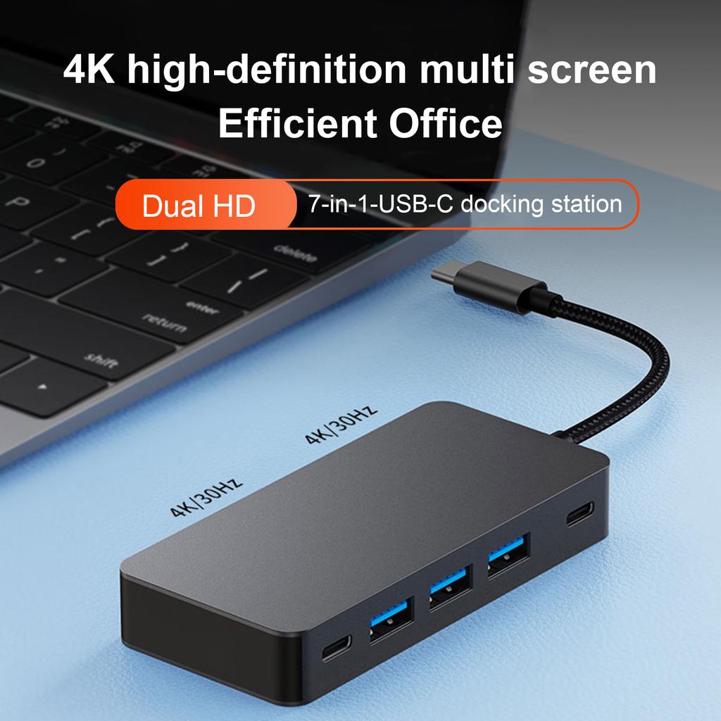 7 In 1 TYPE-C+USB3.0*3+HDMI*2+PD100W+USB-C Data Interface Hub Adapter Dock