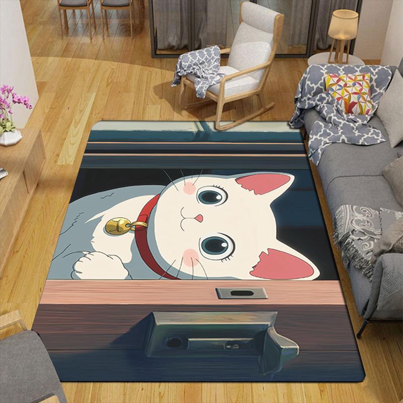 Little white cat Rug Floor Mat for Living Room or Bedroom Soft and Comfortable Carpet a Gift for Birthday and Holiday.