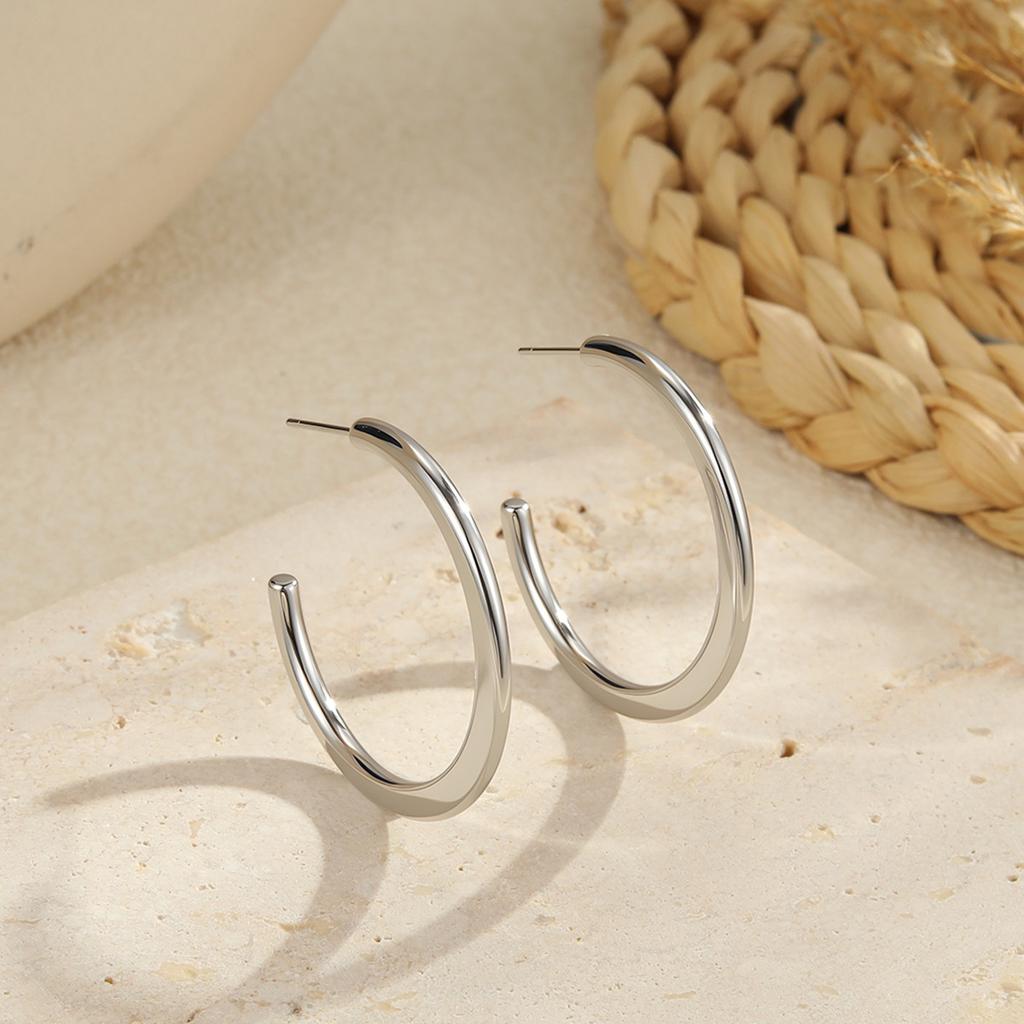 GEMCHIC Women's Classic Ins Large Hoop Earrings Stainless Steel 18K Gold Plated Polished Fashion Accessories