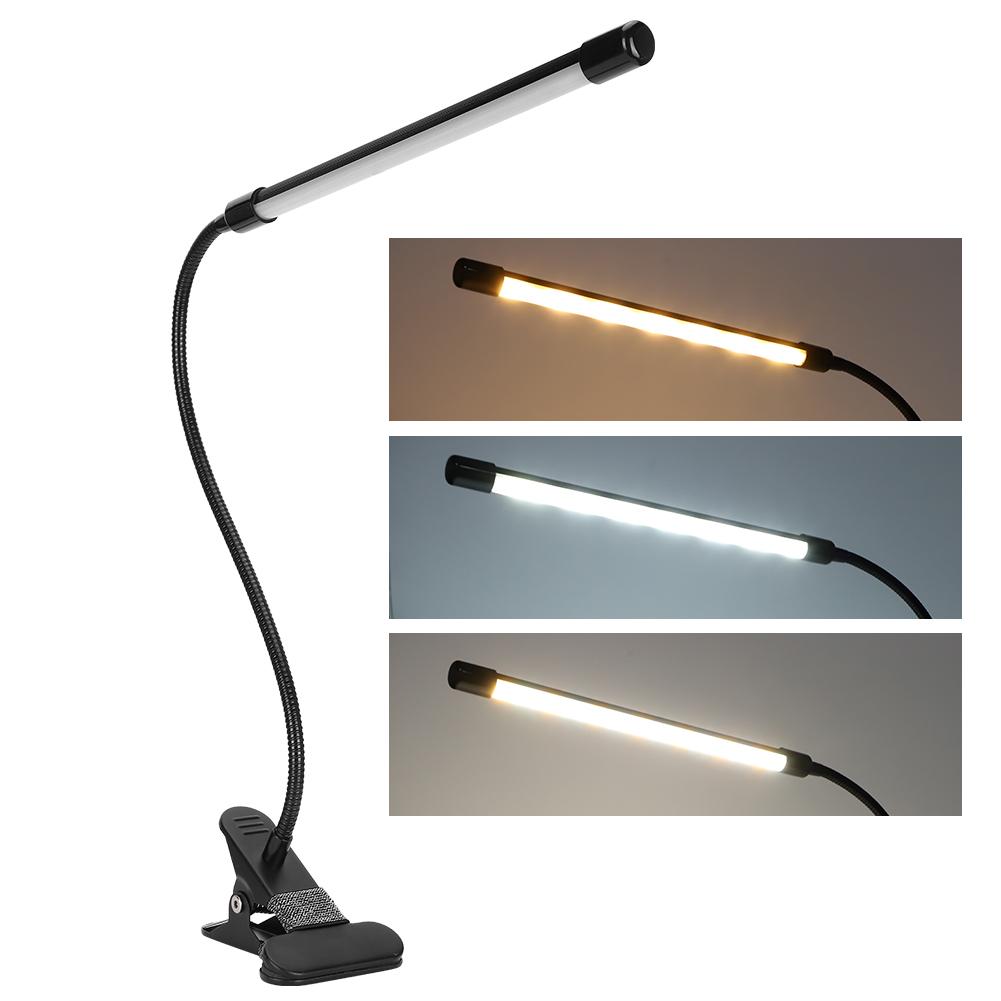 LED Verstellbare Clip Leselampe Kalt Warm Helligkeit Licht Schwarz Einrohr USB Betrieben
