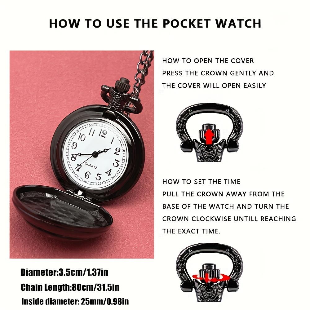 Buy 1 Get 1 Random 2 Pieces Mini Size Black Pocket Watch, with Necklace Pendant World-Time Feature, Gift Clock For Men Kids