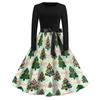 Women's Trendy Retro V-Neck Christmas Dress with Snowflake and Christmas Tree Print for Casual Holiday Wear