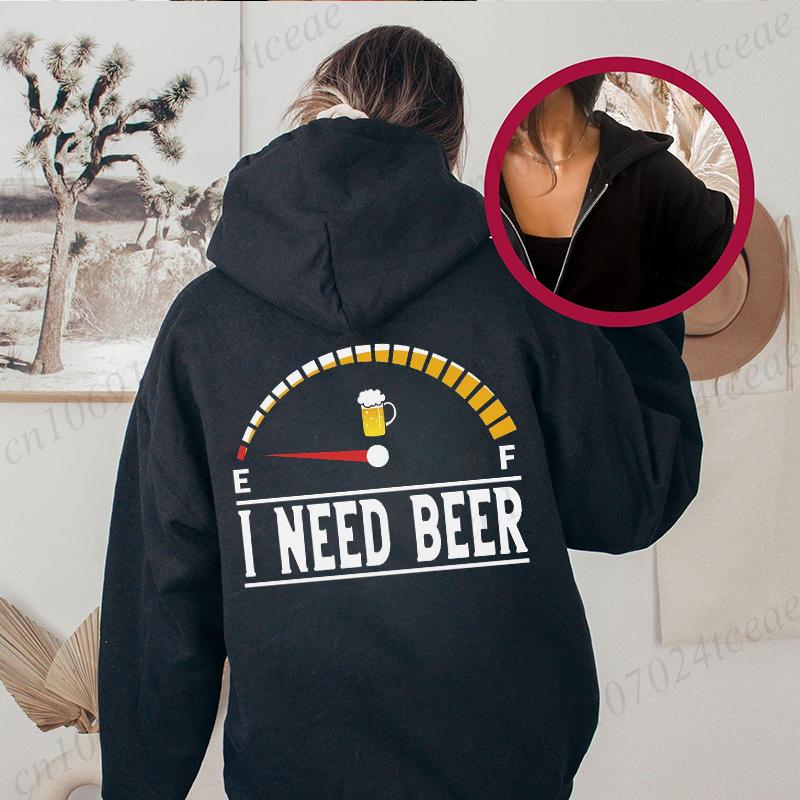 

Забавная пивная мемная женская толстовка с капюшоном на молнии, повседневные модные худи, индикатор пивного топлива, классические свитшоты, худи на молнии в стиле Харадзюку 3XL