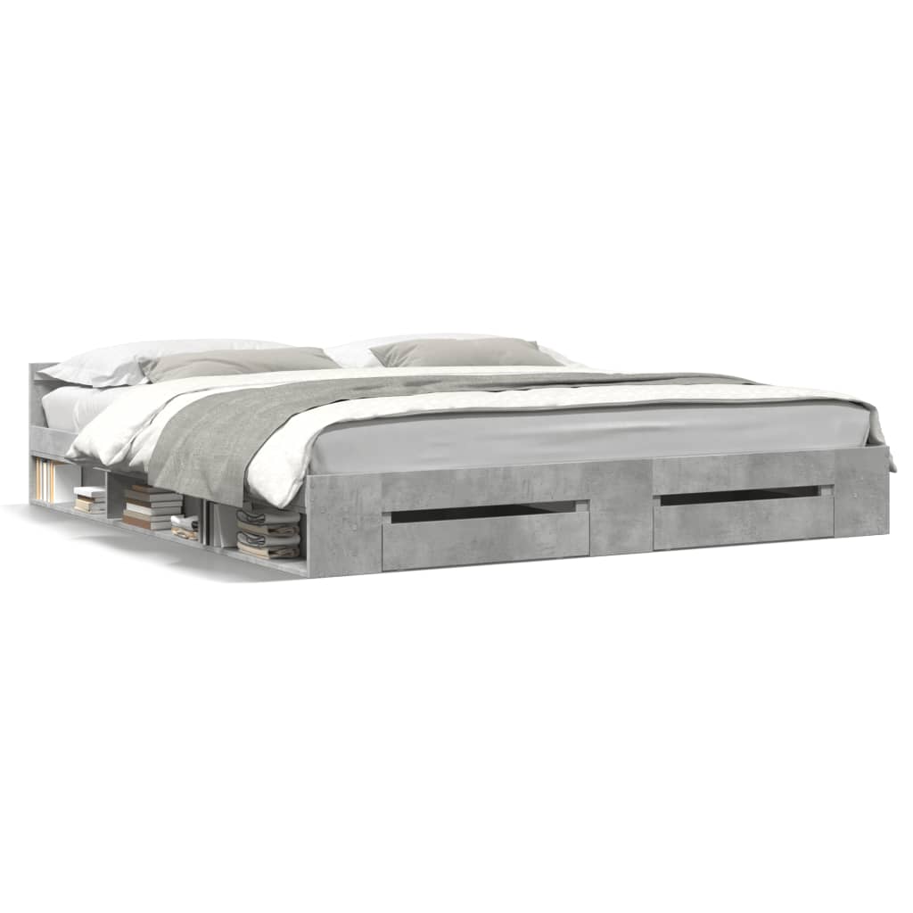 Bed Frame with Drawers Concrete Grey 200x200 cm Particleboard