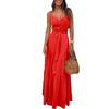 Summer New European and American Women's Clothing Personalized Button V-neck Splicing Suspender Dress