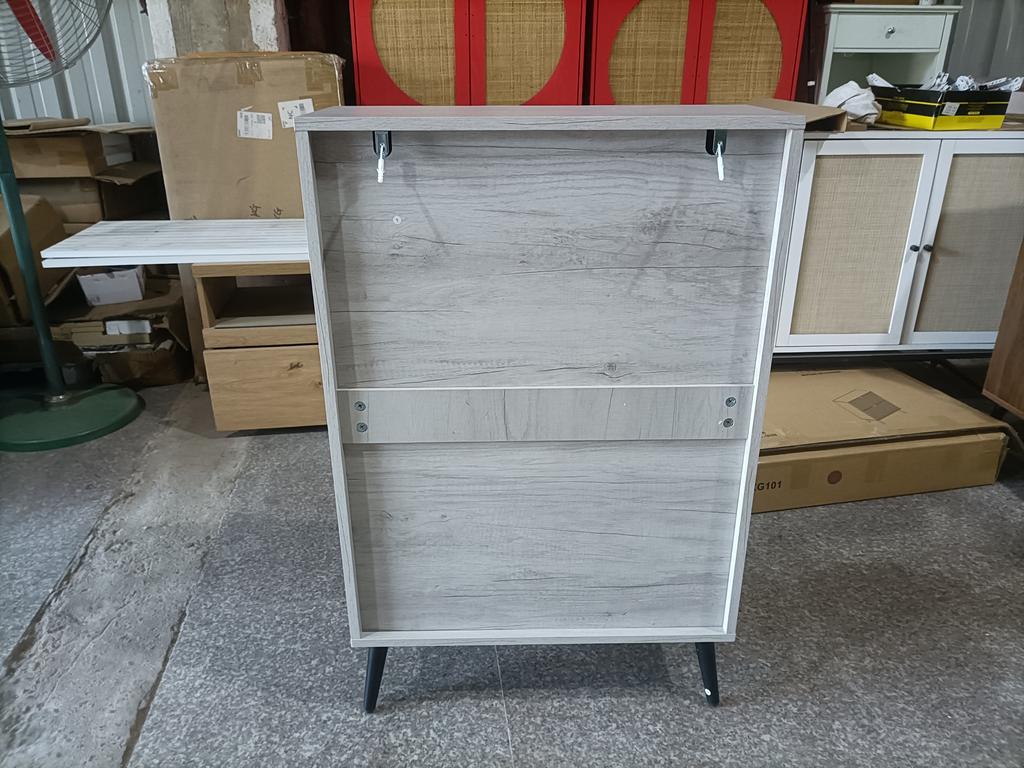 A Hidden Shoe Cabinet with a 60cm Grey Grooved Design and 2 Flip Drawers, Free-Standing, for Entryways, Hallways, Living Rooms and Closets