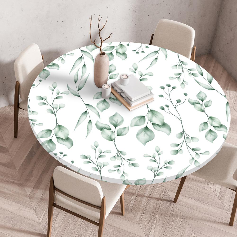 Round Table Cover Protector Elastic –Floral Print Fitted Tablecloth Waterproof,Elastic Edge Round Table Cloth for Dining Kitchen