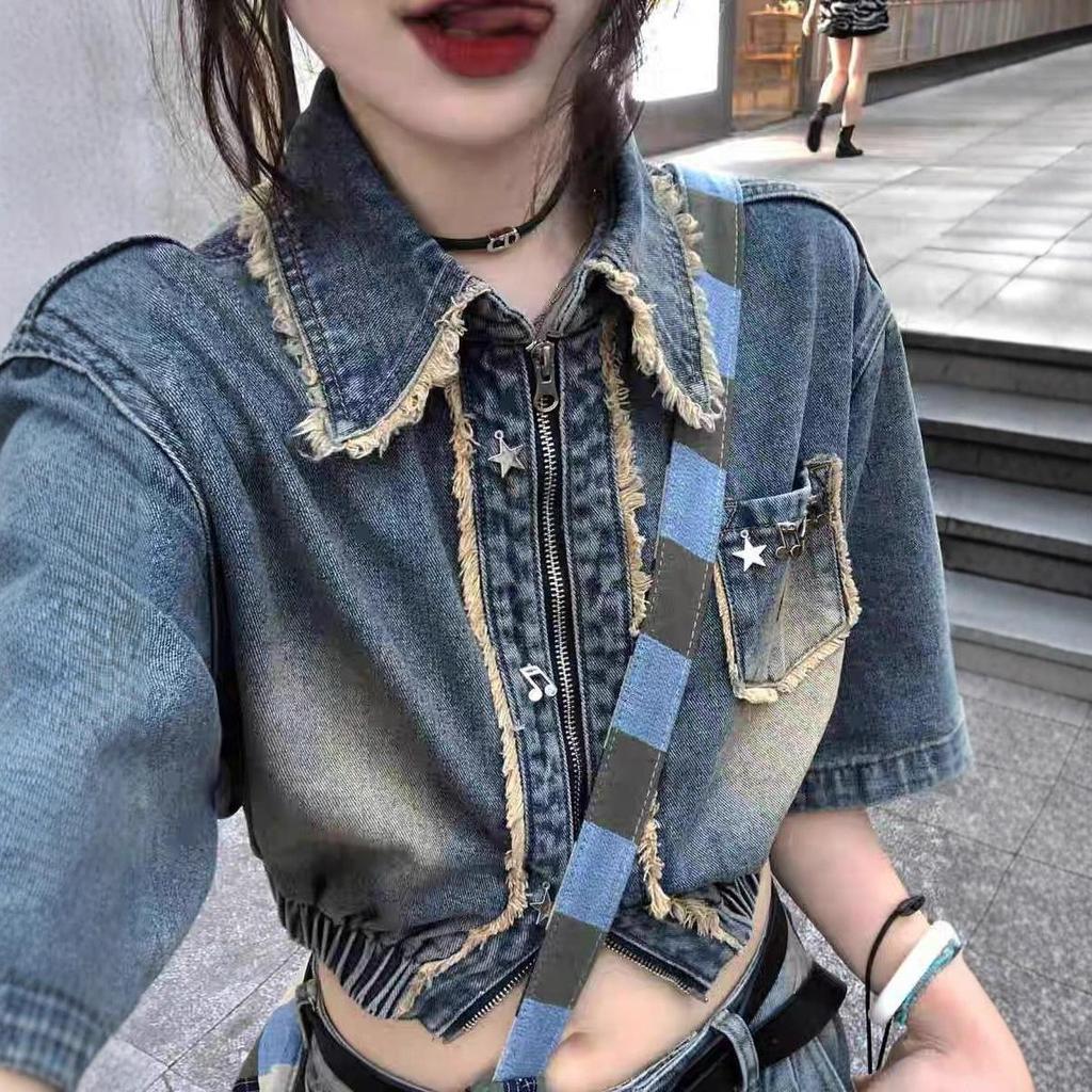 2025 Autumn American Retro Brushed Denim Jacket & Niche Design Workwear Pants