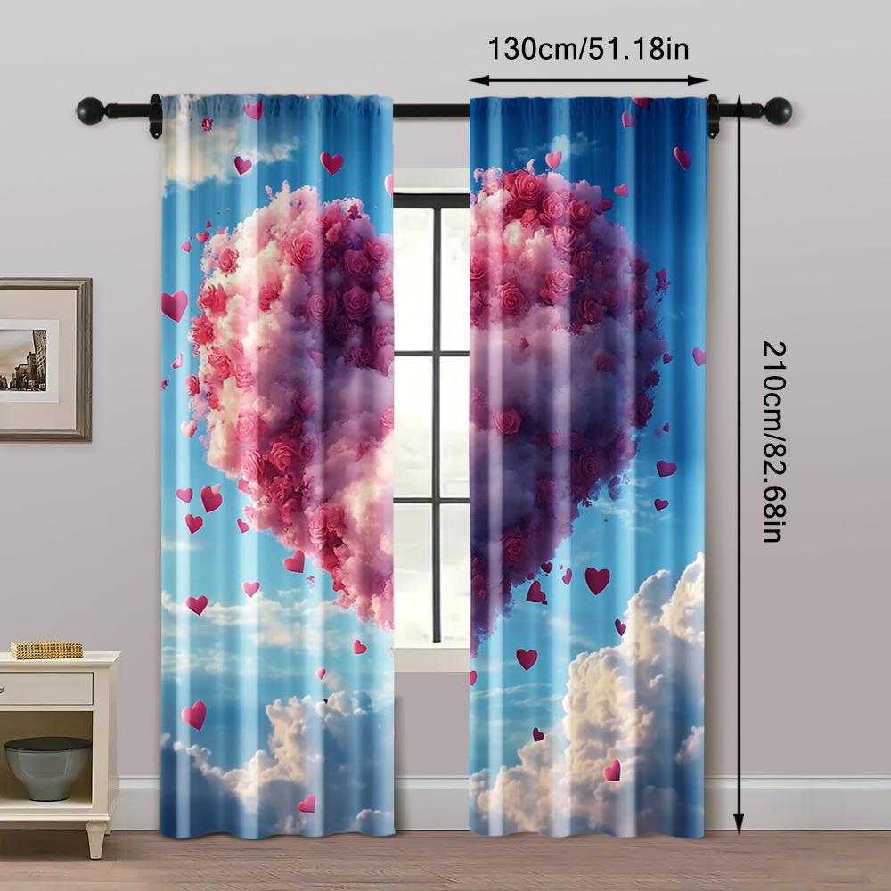2pc,  Curtain Romantic Heart-shaped Clouds Blackout  Polyester Summer Party Decorations Applies To Holiday Decorations