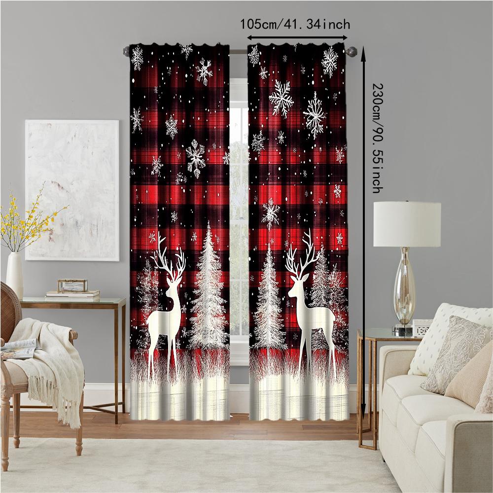 2 Pezzi Tende da Finestra Fiocco di Neve di Natale per Soggiorno Camera da Letto Decorazione Atmosfera Festiva Design Tasca per Bastone Privacy