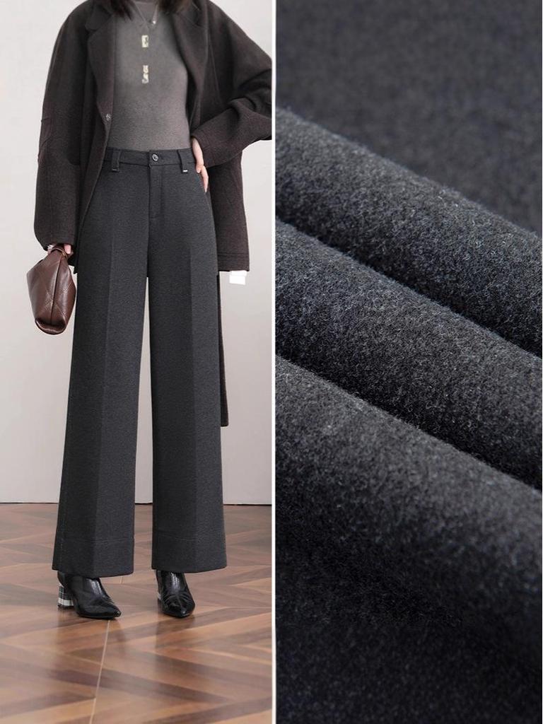 2025 Autumn/Winter Women's Slimming Stylish Wool Wide-Leg Cropped Pants