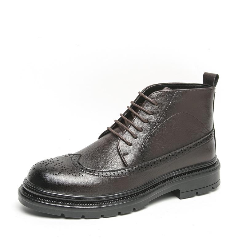 Men s British Style Pointed Toe Brogue Leather High-Top Boots - Formal Fashionable Casual Shoes 44 коричневый