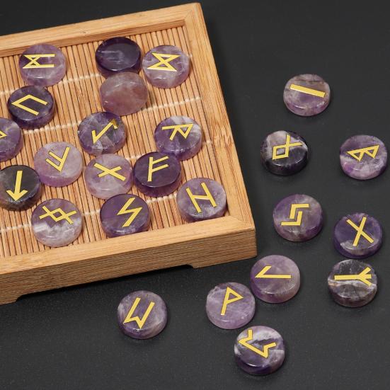 25Pcs Faux Crystal Agate Rune Stone Set Alphabet Rune Round Set Nordic Germanic Language Stone for Witchcraft Fortune-Telling