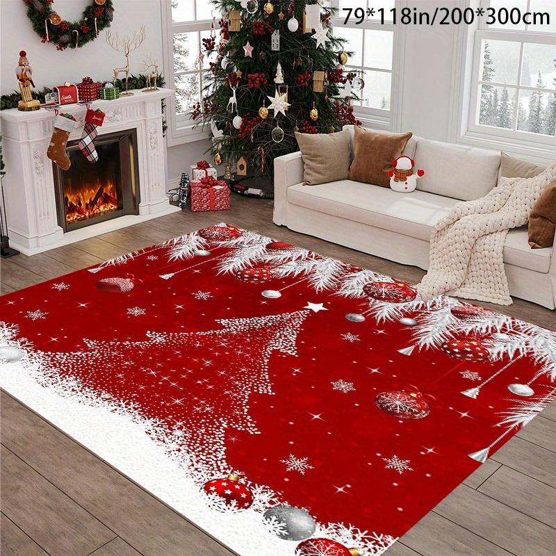 

Christmas Holiday Theme Area Rug, Machine Washable, Non-Slip, Low Pile Polyester Rectangular Rug, with Snowflake and Tree Design 60x90cm
