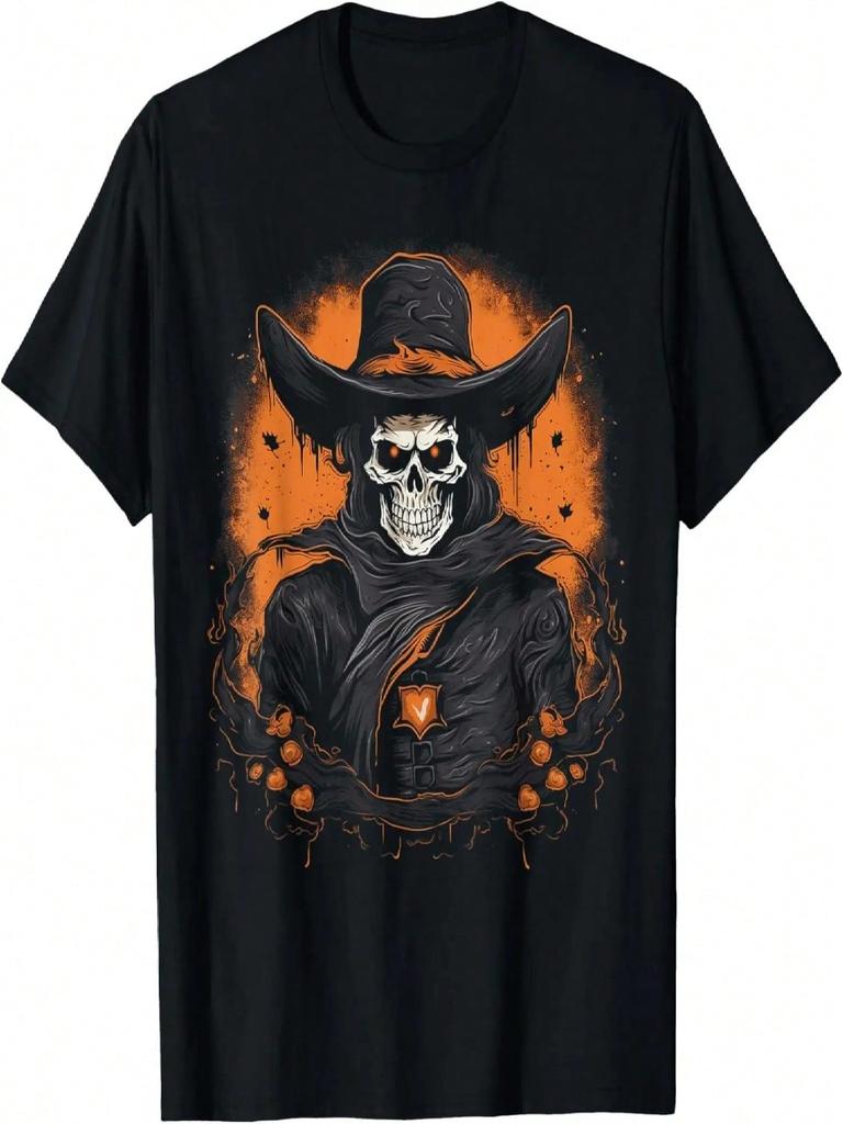 Skeleton Cowboy Halloween Costume Spooky Scary Western T-Shirt