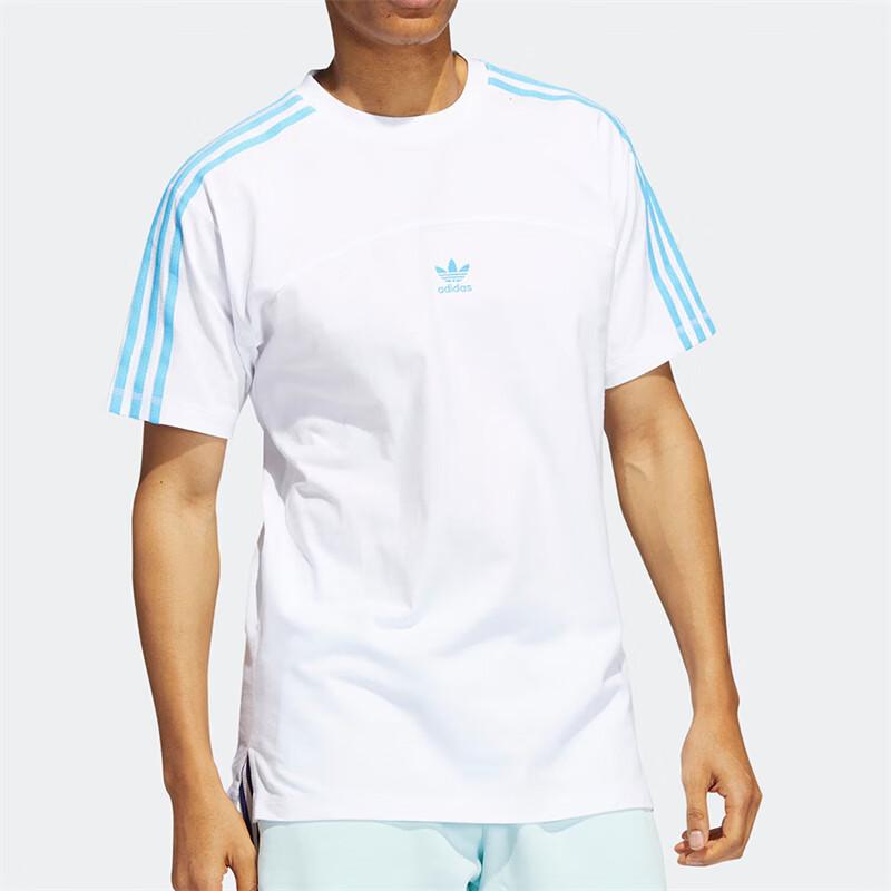 Adidas Originals Side Stripe Sports Crew Neck Color Block Short Sleeve T-Shirt Men Tops Sky-Blue White HC2100