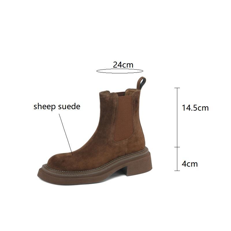 Fashion New Winter Sheep Suede Women Boots Round Toe Chunky Heel Chelsea Boots for Women Platform Short Boots Ladies Shoes Zapatos Mujer