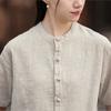 Johnature Women Vintage T-Shirts Stand Short Sleeve Summer Cloths Button Solid Color Loose T-Shirts