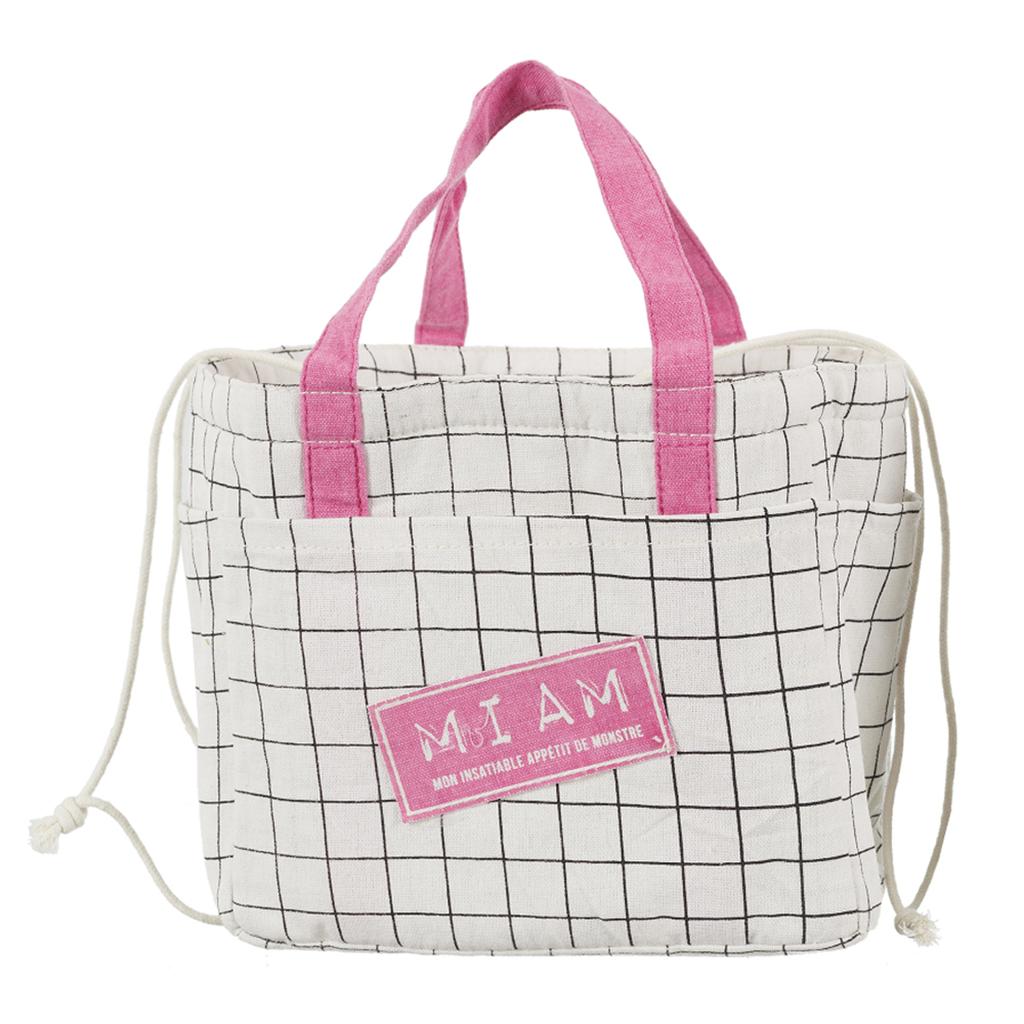 Les Trésors De Lily [A2296] - Sac repas fraicheur coton 'Miam' rose blanc - 22x19x12 cm