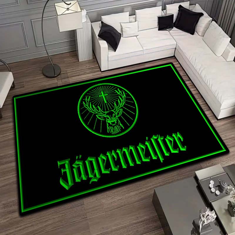 J Jagermeister Deer Logo Flannel Printed Area Rug Non Slip Washable Floor Mat Living Room Bedroom Sofa Decor Indoor Doormat Gift