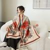 Elegant White Rose Print Thick Faux Cashmere Versatile Scarf For Women