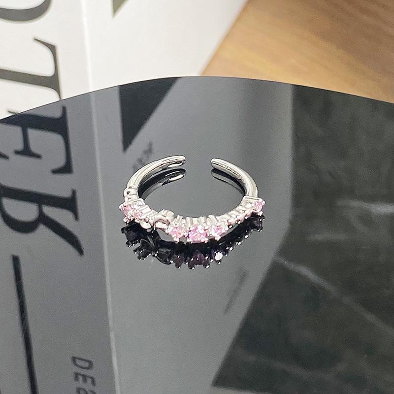 Sweet Pink Zircon Super Fairy Open Ring Bow Exquisite Niche Light Luxury High-End Ring Woman