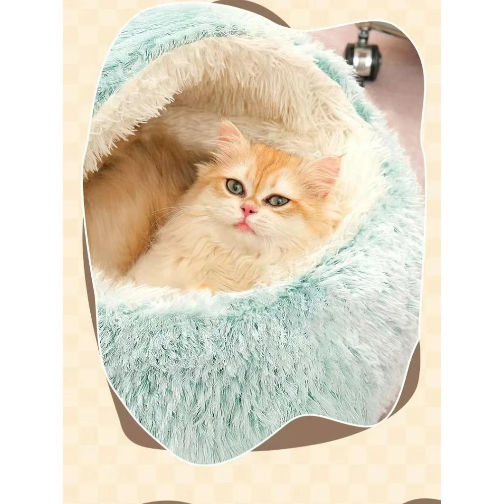 Cat Bed for Indoor Cats, Round Cat Nest Bed, Warm Soft Cat Cave Bed, Winter Self Warming Cat Bed, Small Puppy Pet Sleeping Bed