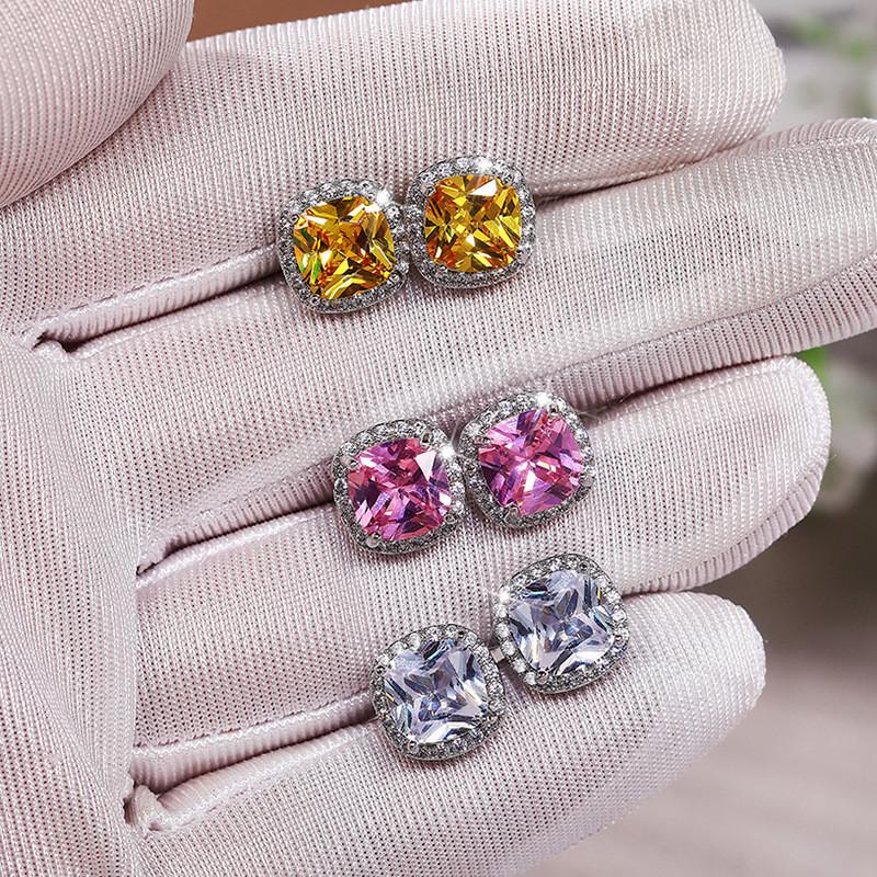 Sterling  CZ Stud Earrings for Women Fashion Contracted Jewelry High Quality Wedding Engagement Earrings