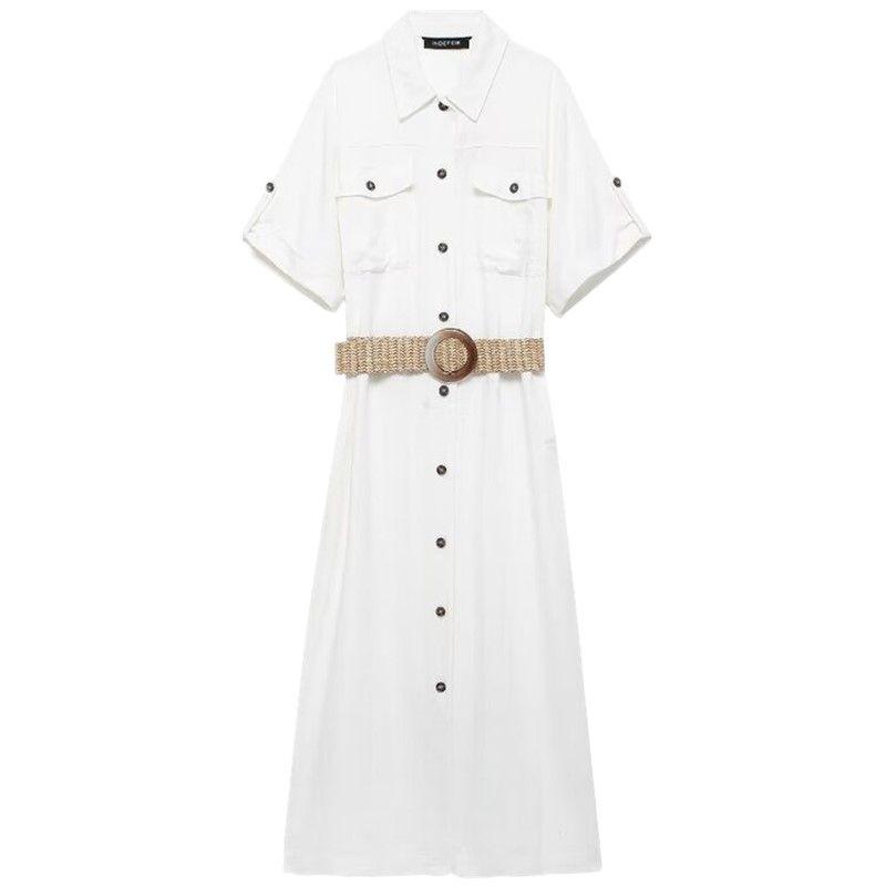 Fashion Style 2024 Summer New Arrival Women's Clothing Stylish with Belt Midi Skirt Shirt Style Dress 3538709