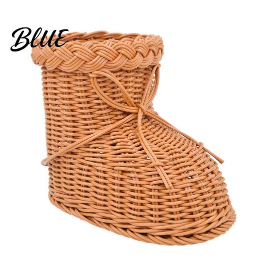Retro Pastoral Organizer Boots Shaped Imitation Rattan Storage Basket Hand Woven Decorative Container Large Capacity Reusable for Christmas Desktop