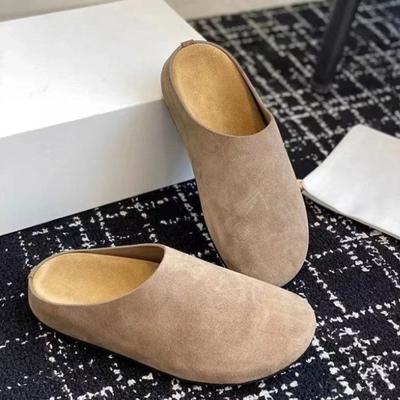 Zapatillas planas para mujer, zapatos tipo mules con tiras traseras, zapatos casuales de ante, nueva marca de otoño para caminar, zapatos de vestir de moda cómodos para mujer 2024