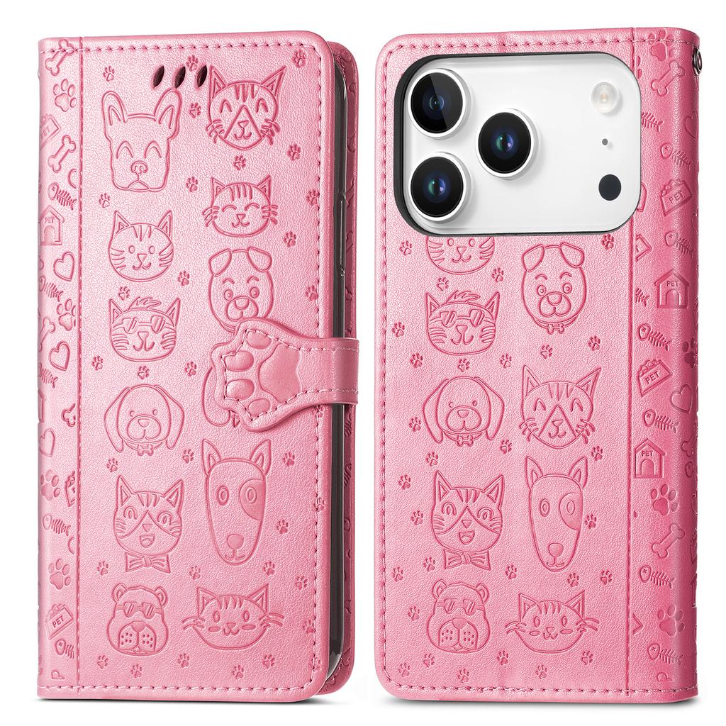For iPhone 17 Pro Case Flip Wallet Leather Phone Cover with Cute Cat Dog Pattern
