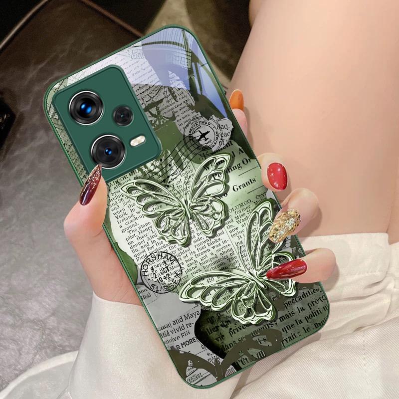 Vintage Schmetterling für Xiaomi 14 Ultra 13 Lite Redmi Note 13 11 Pro 12 Plus Poco X6 3 Pro F4 6 GT Gehärtete Handyhülle